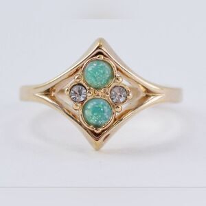 Vintage Avon Gold Tone, Blue Opalescent, & Rhinestones Ring
